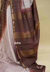 Pastel Brown - Sithara - Semi tussar with gradient border and silver thread weaving body